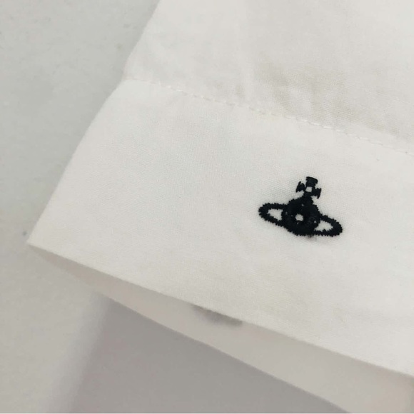 VIVIENNE WESTWOOD • RARE ORB LOGO EMBROIDERED COTTON ROUND COLLAR BLOUSE - Picture 4 of 11